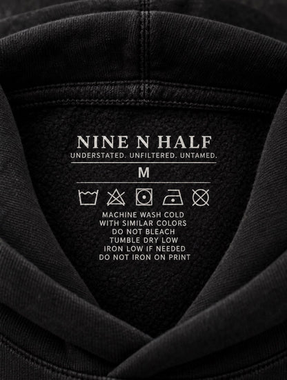     NINE N HALF black heavyweight hoodie – interior neck label detail