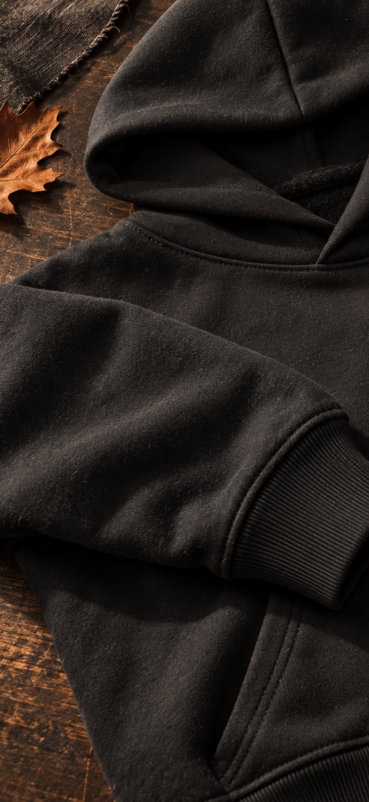     NINE N HALF black heavyweight hoodie – fabric cuff and stitching detail