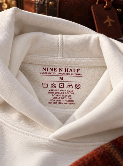     NINE N HALF white heavyweight hoodie interior neck label