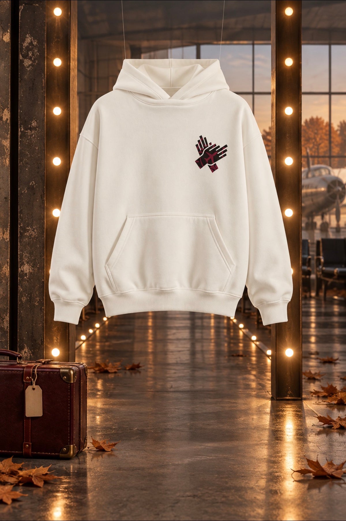     NINE N HALF white heavyweight hoodie with black and burgundy hand logo