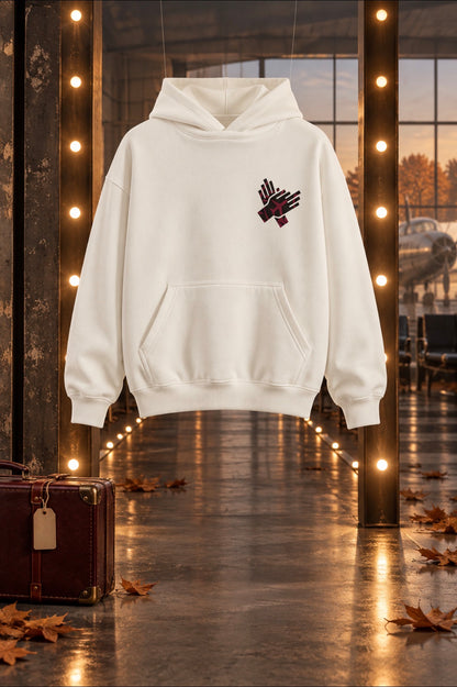     NINE N HALF white heavyweight hoodie with black and burgundy hand logo