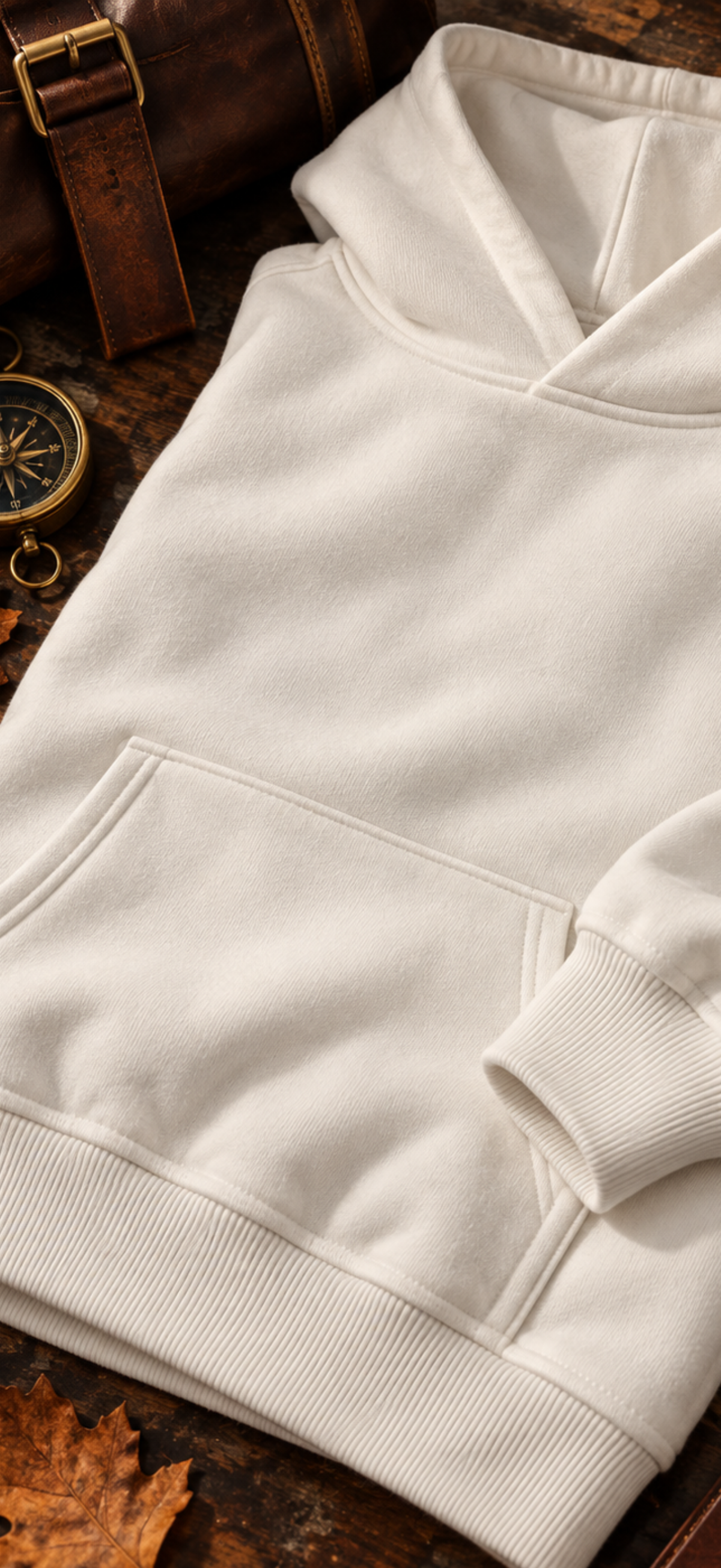     Close-up of NINE N HALF white heavyweight hoodie fabric and ribbed cuff