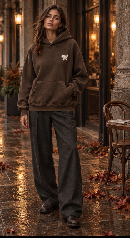     Women’s NINE N HALF brown heavyweight hoodie – oversized streetwear fit