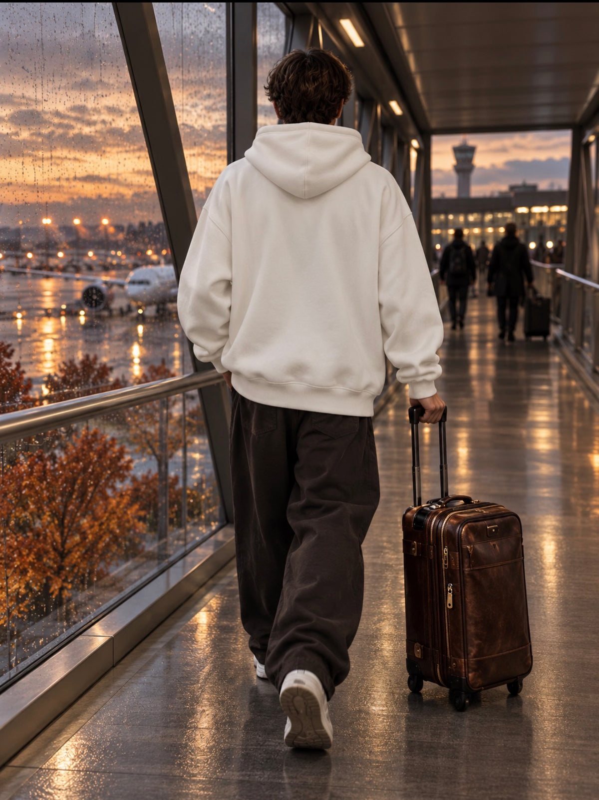     Back view of man wearing NINE N HALF white heavyweight hoodie