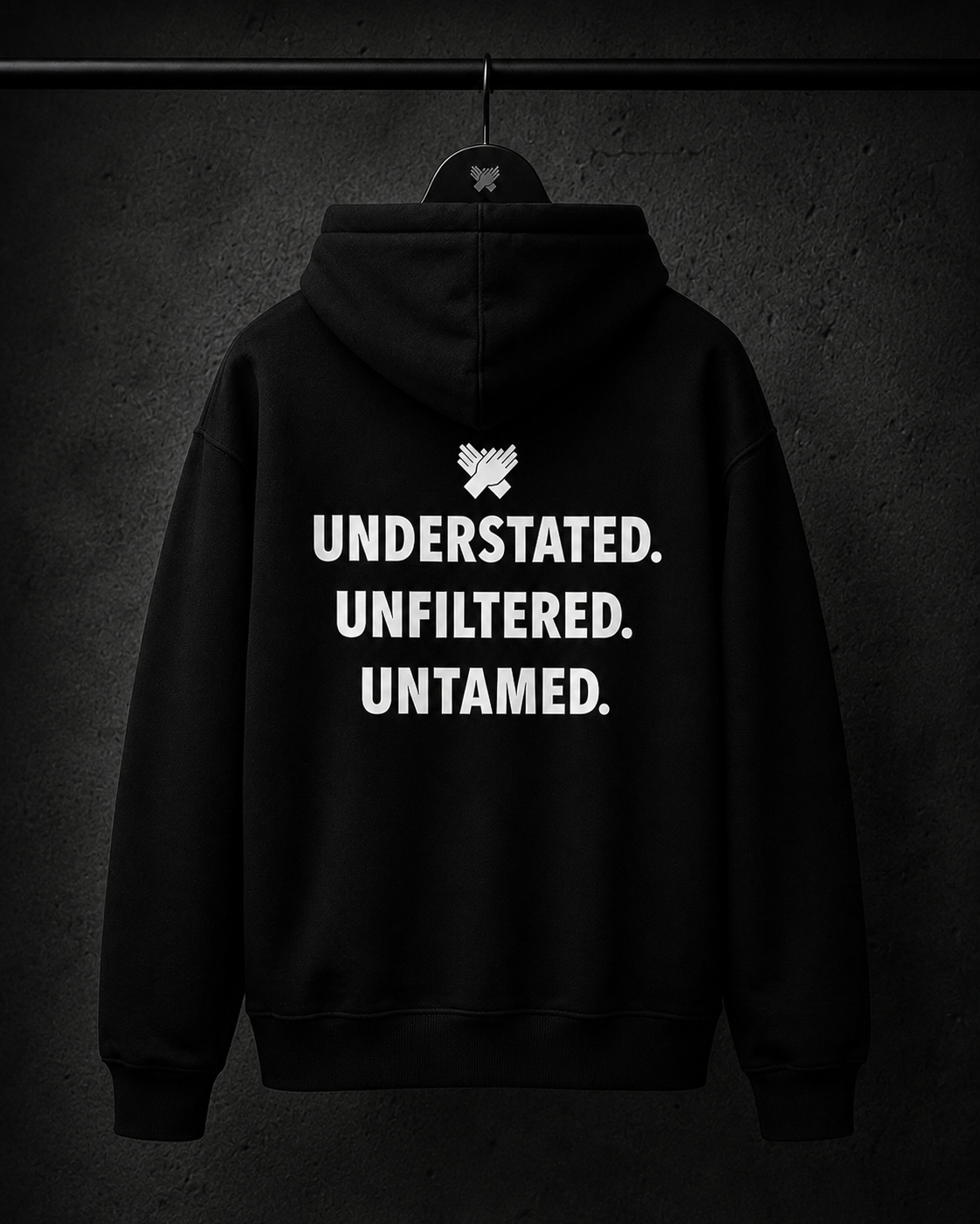     Back view of the Nine N Half First Edition Collection Hoodie In color black showing brand slogan and logo