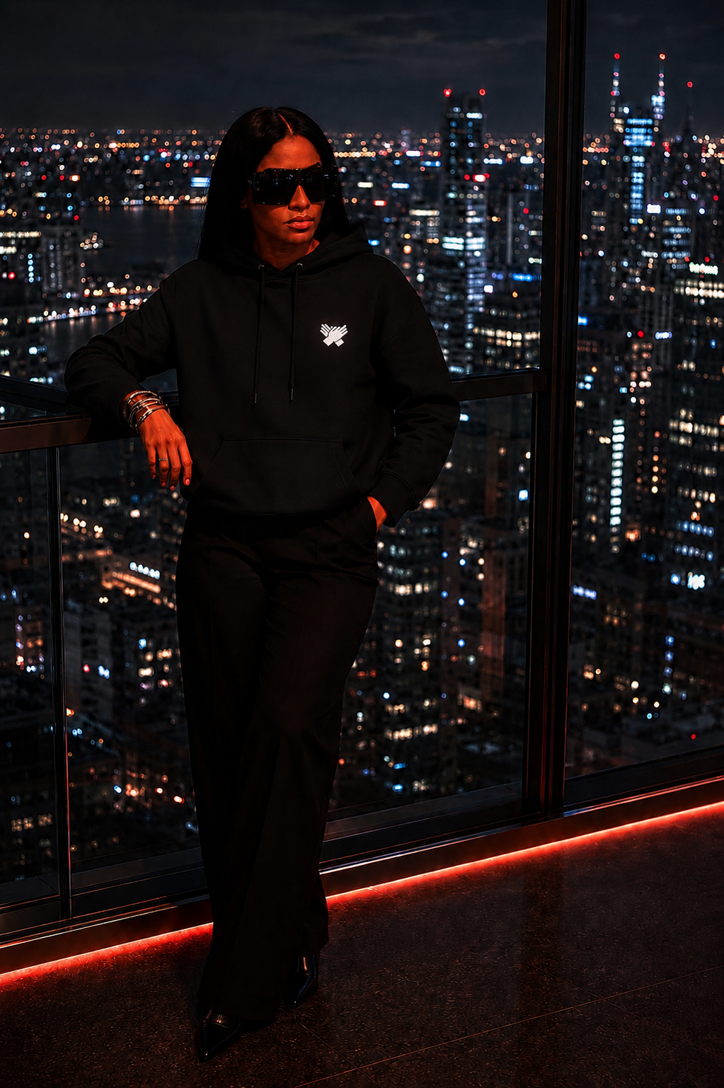     Front view of the Nine N Half Signature Collection Hoodie In black color with white logo