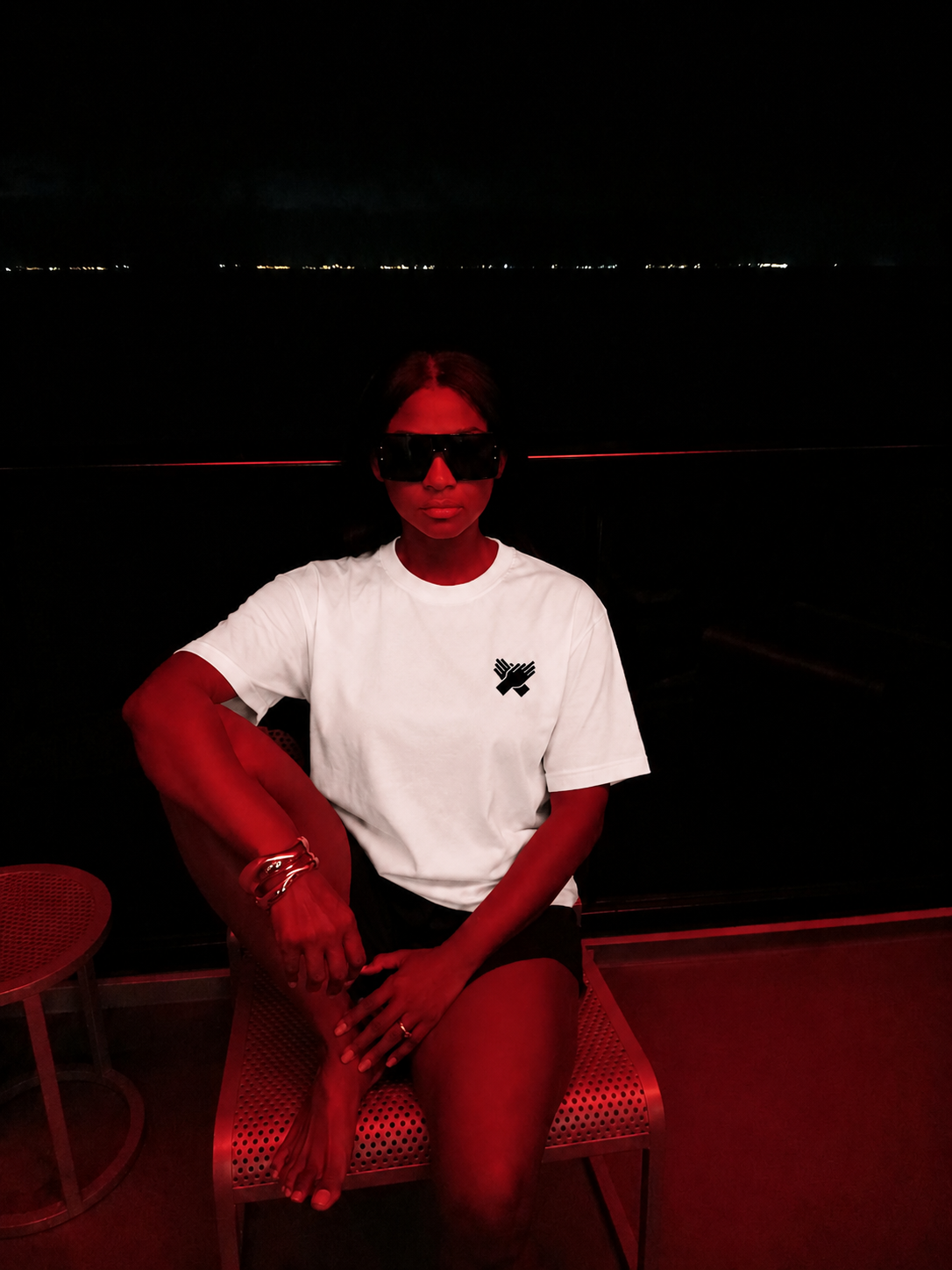     Front view of the Nine N Half Signature Collection Tee In white color