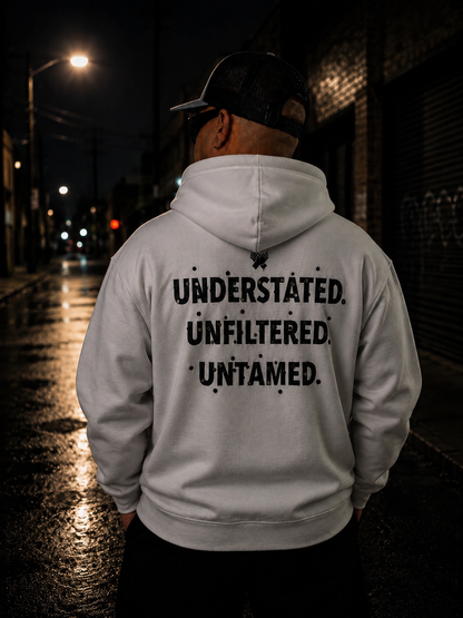     Close-up of the Nine N Half First Edition Collection Hoodie back view in white color