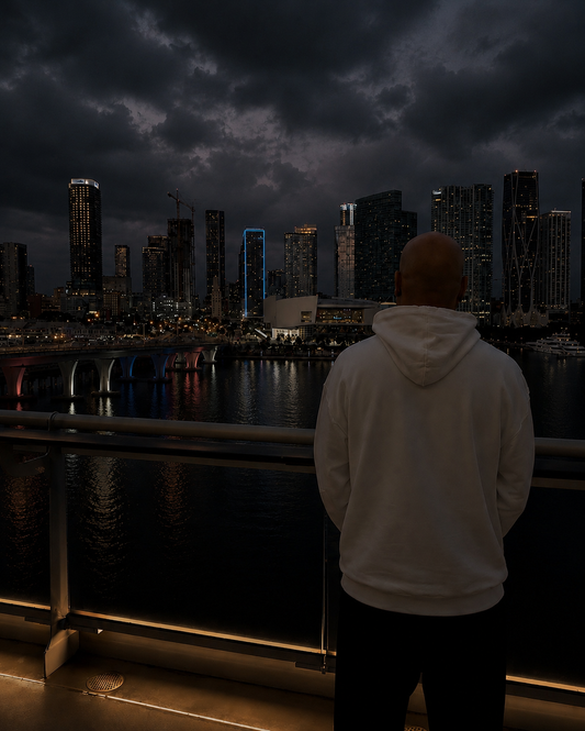     Back view of the Nine N Half Signature Collection Hoodie in white color