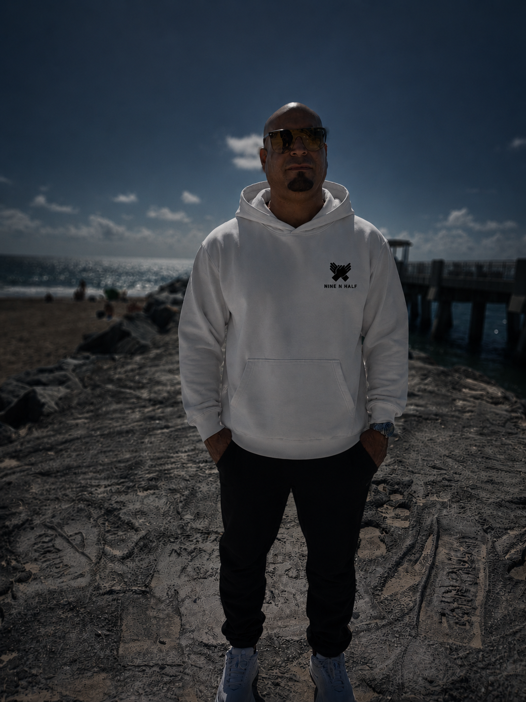     Front view of the Nine N Half First Edition Collection Hoodie In white color